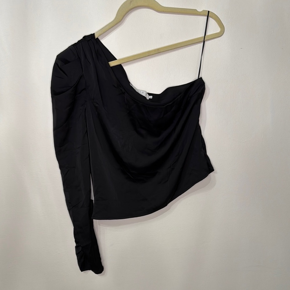 Astr Black One Shoulder Long Sleeve Top